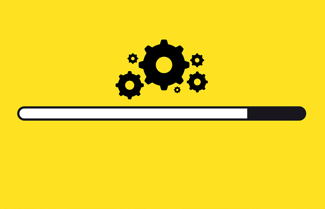 cogs and loading bar on a yellow background