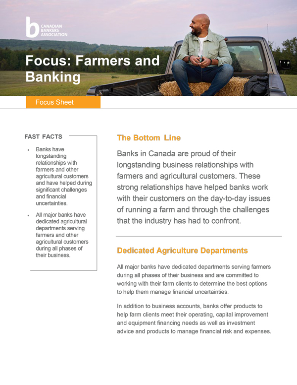 cover of focus sheet on banking and farmers