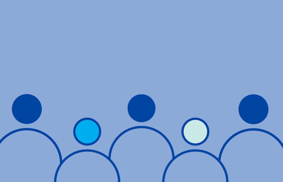 graphic of cookie-cutter people holding hands on a blue background