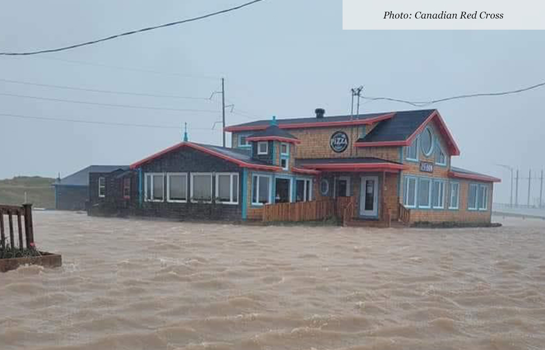 building surrounded by water affected by hurricane Fiona photo from Canadian Red Cross
