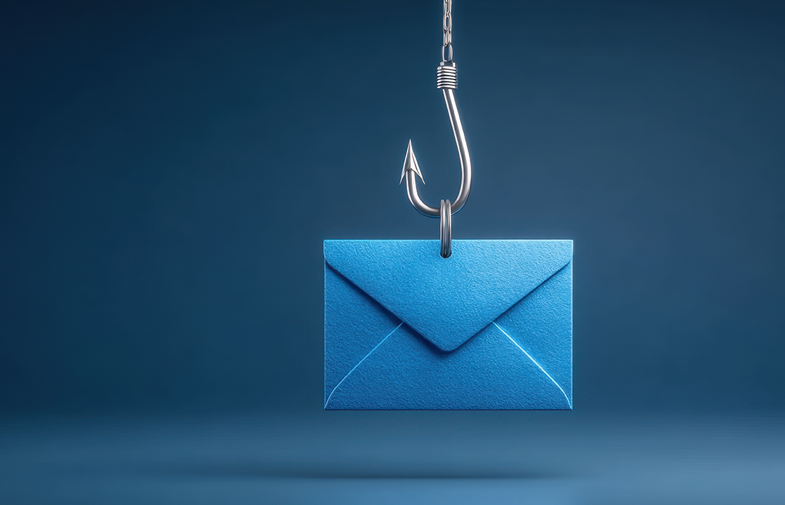 an envelope with a fishing hook pulling it upward