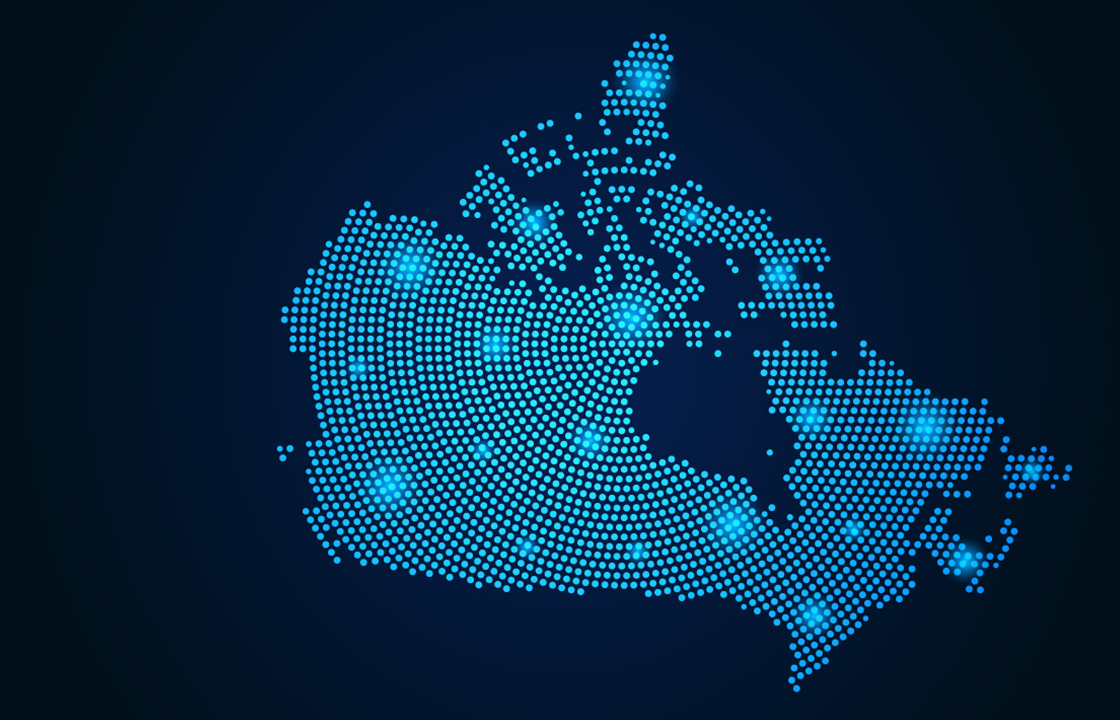 bright dots making up the map of Canada